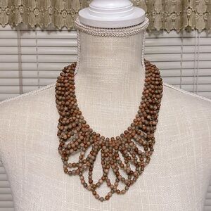 🌹Vintage wooden costum necklace gold/brown boho ethnic bib collar statement